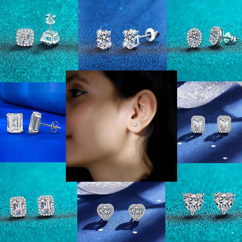 Latest Design White Gold Plated 925 Sterling Silver Fine Jewelry Pass Diamond Test Mossianite Earrings Stud For Women Party