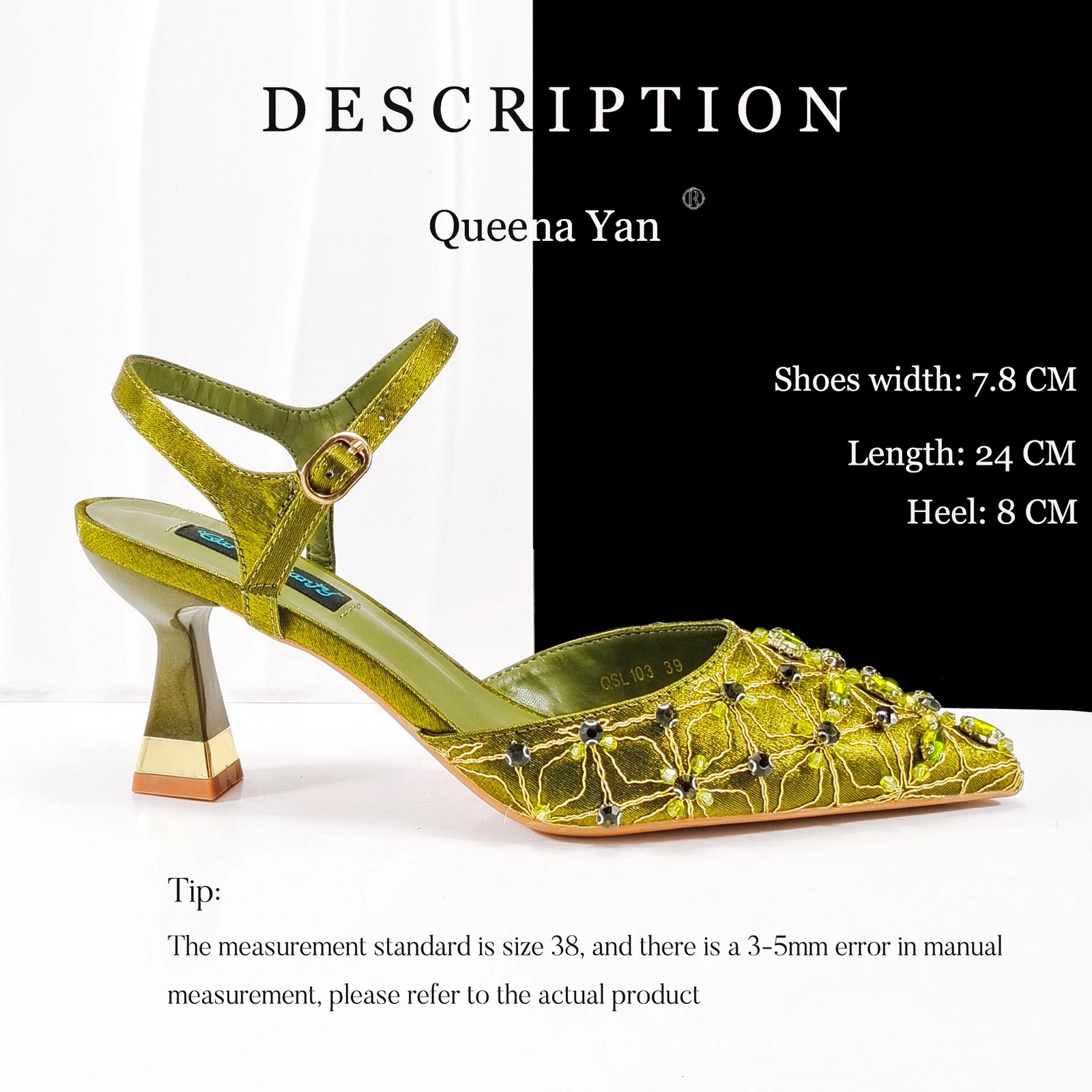 QueenaYan Elegant Full Diamond n Olive Color Italian Womens Shoe and Handbag Set for Weddings Special Occasions 260208