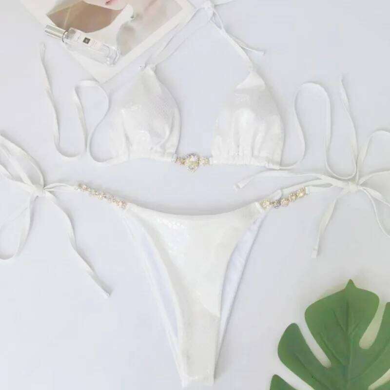 Pink Sexy Bikinis Swimsuits With Rhinestones Women Swimwear Female Push Up Bikini Beach Swim Wear Bathing Suits Pool Bather 2025 C260207