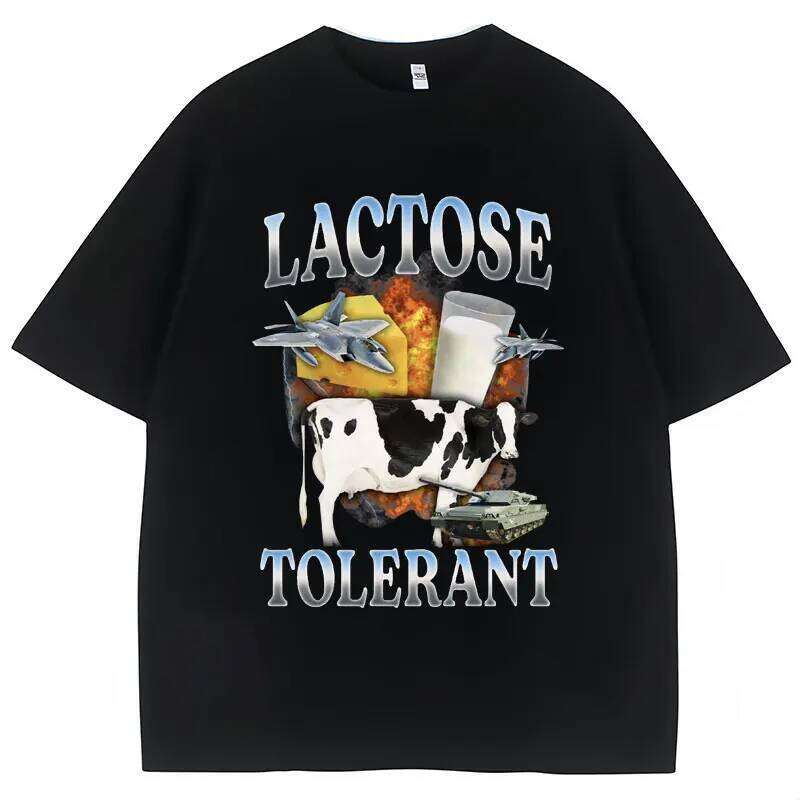 Lactose Tolerant Funny Milk Print Shirt Men Women Retro Fashion Short Sleeve Cotton Summer Casual Humor T Shirts Gifts C260207