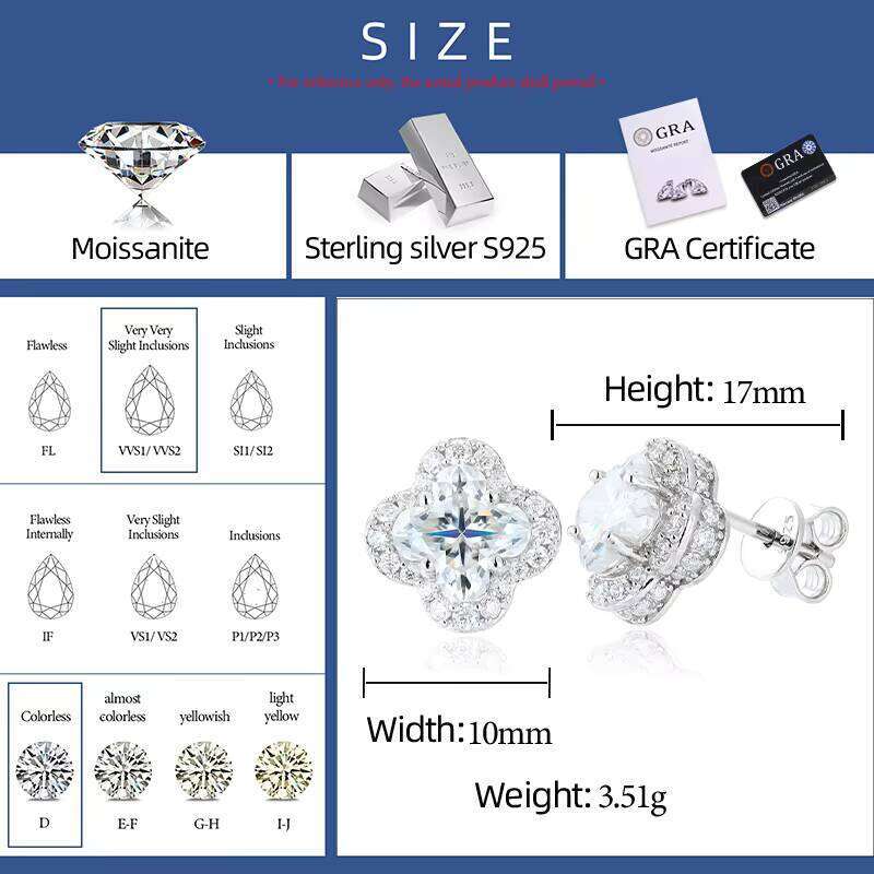 Fashion Rapper Jewelry Iced Out Flower Earings Gold Plate 925 Sterling Silver VVS Moissanite Diamond Stud Earrings For Gift