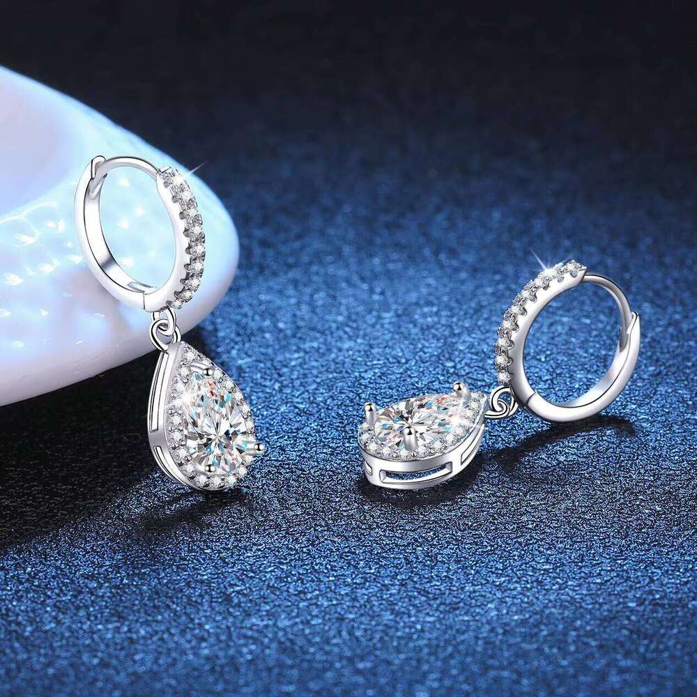 Classic 925 Sterling Silver Pear Cut VVS D Color 1Ct Teardrop Moissanite Pendant Earrings For Women Wedding