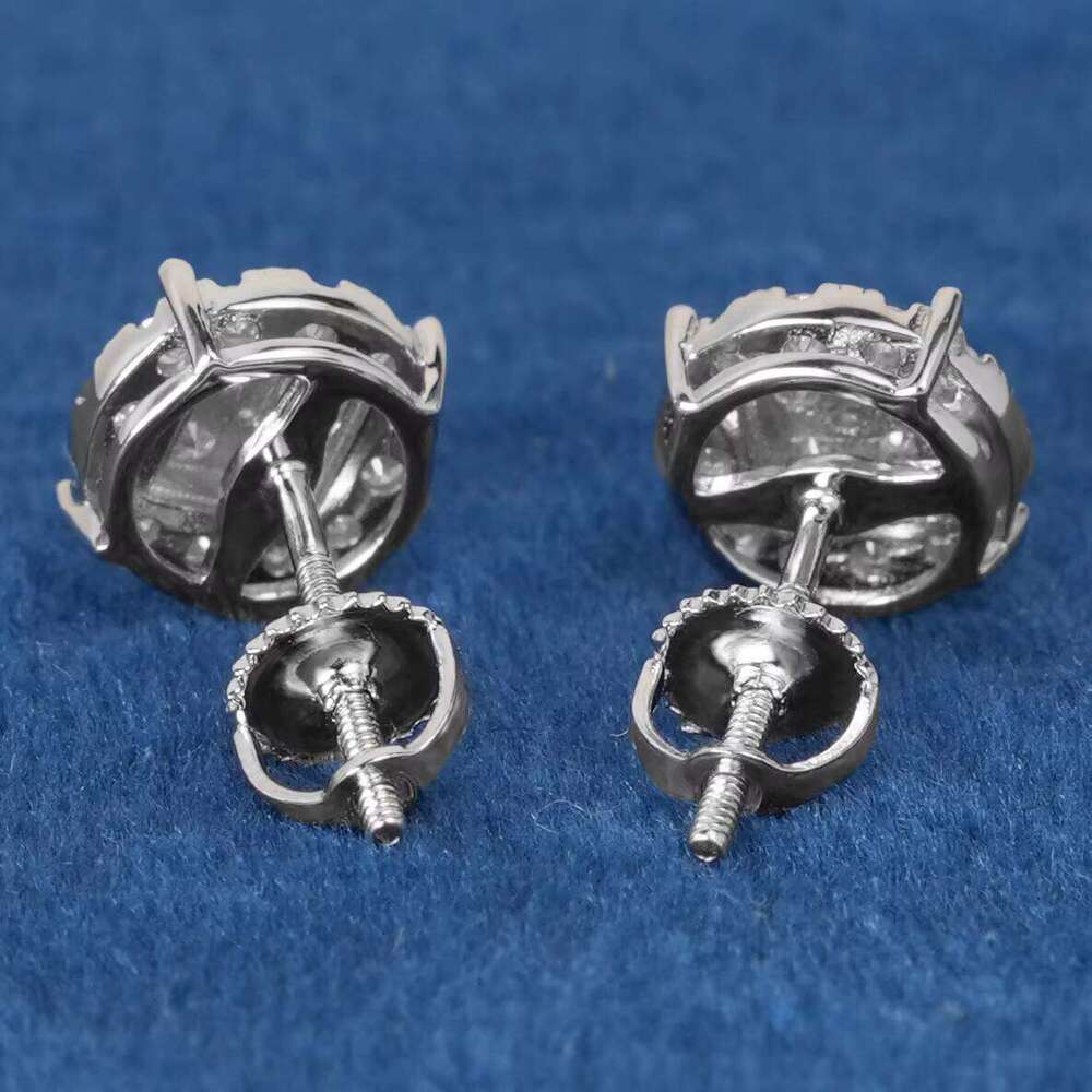 Hip Hop Iced Out VVS Cluster 925 Sterling Silver Comfortable Hand Setting Baguette Moissanite Earrings Men