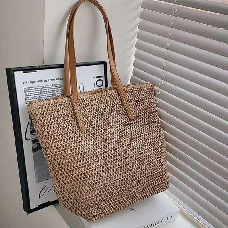 Summer Large Capacity Tote Shoulder Handmade INS Fresh Rural Handheld Grass Woven Women Bag C260207