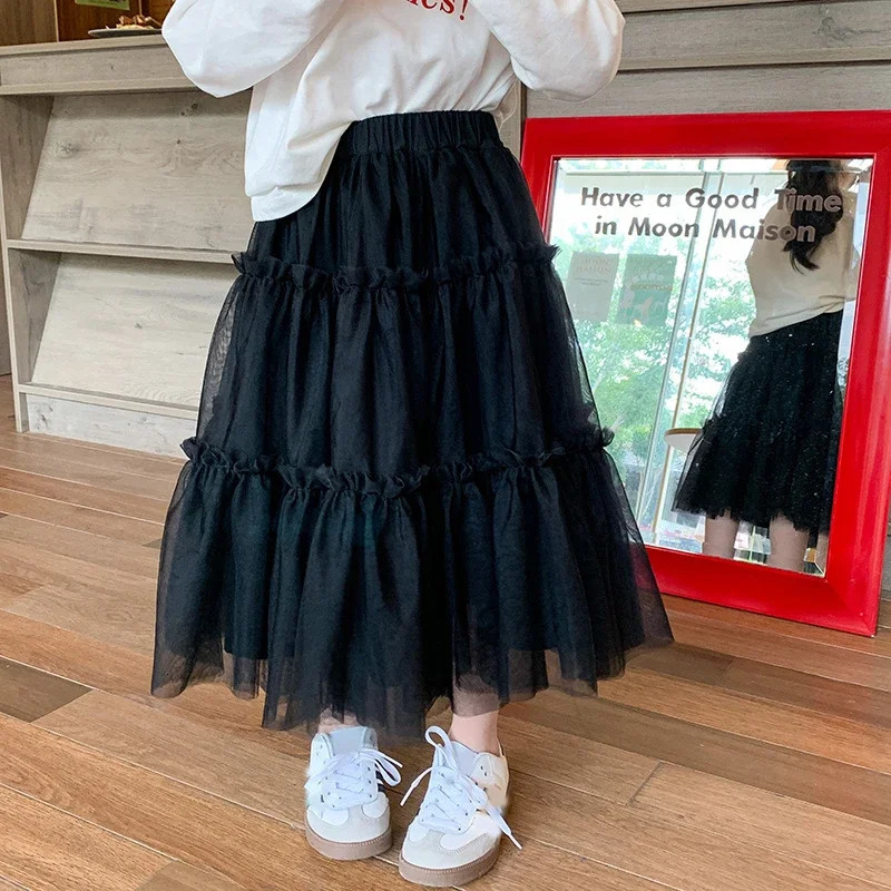 Spring Girls Skirts Childrens Trendy Versatile Large Skirt Hem Gauze Medium And Small Fluffy Mesh Half 260207