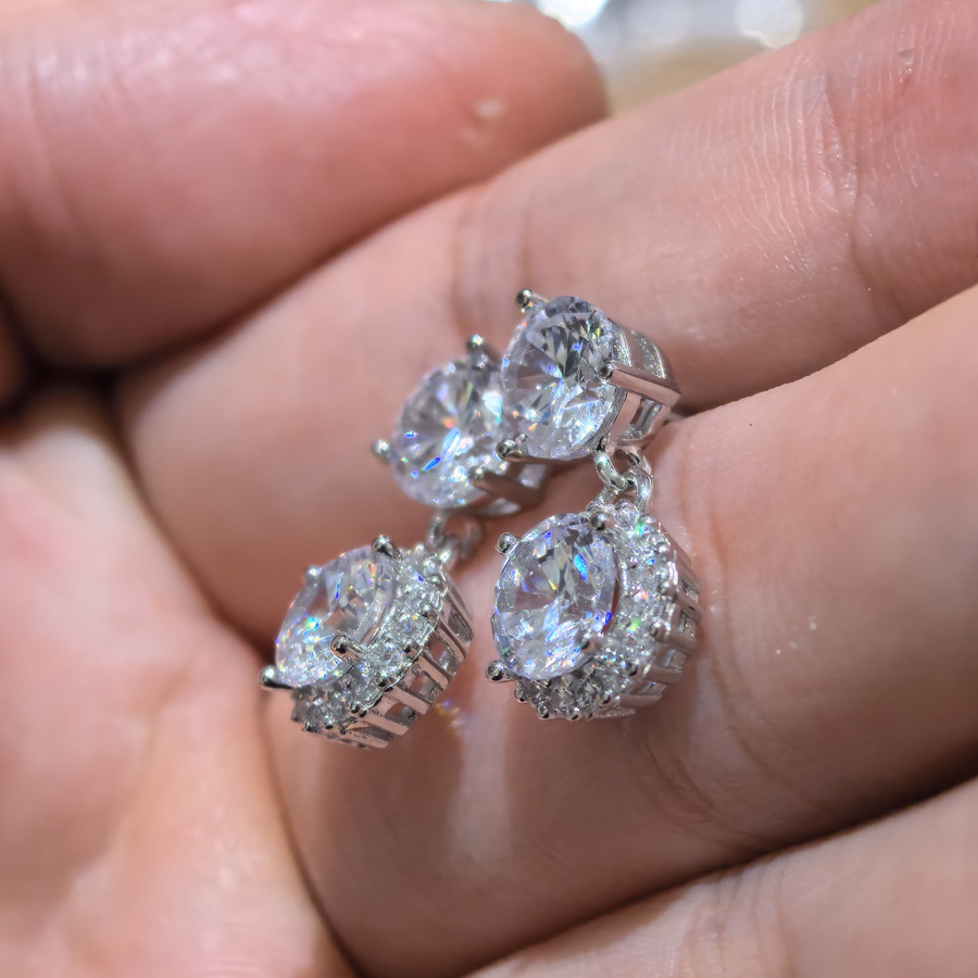 Choucong Sparkling Dangle Earrings Luxury Jewelry 925 Sterling Silver Round Cut Princess Lab Moissanite Diamond Gemstones Party Elegant Lady Drop Earr