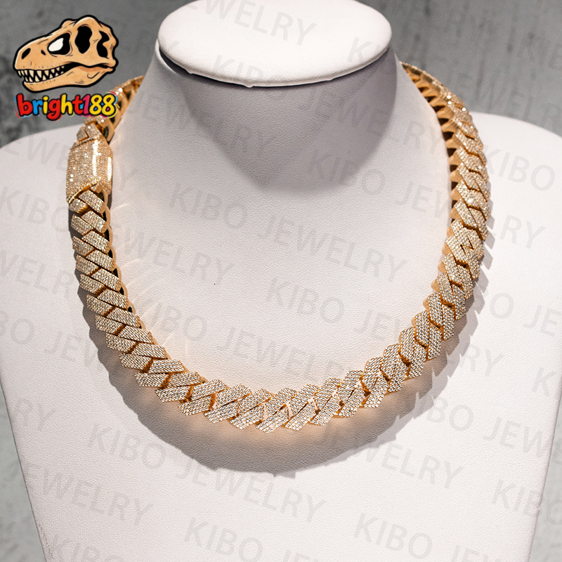Thickness Rose Gold Yellow Gold Plated 15mm Iced Out Cuban Link Chain 925 Silver Cuban Moissanite Chain