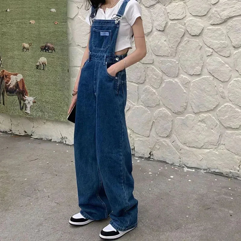 Blue Jumpsuits Jeans Women Straight Fashion Casual Wide Leg Pants Streetwear High Waist Vintage Female Harajuku Y2K Trousers 260126
