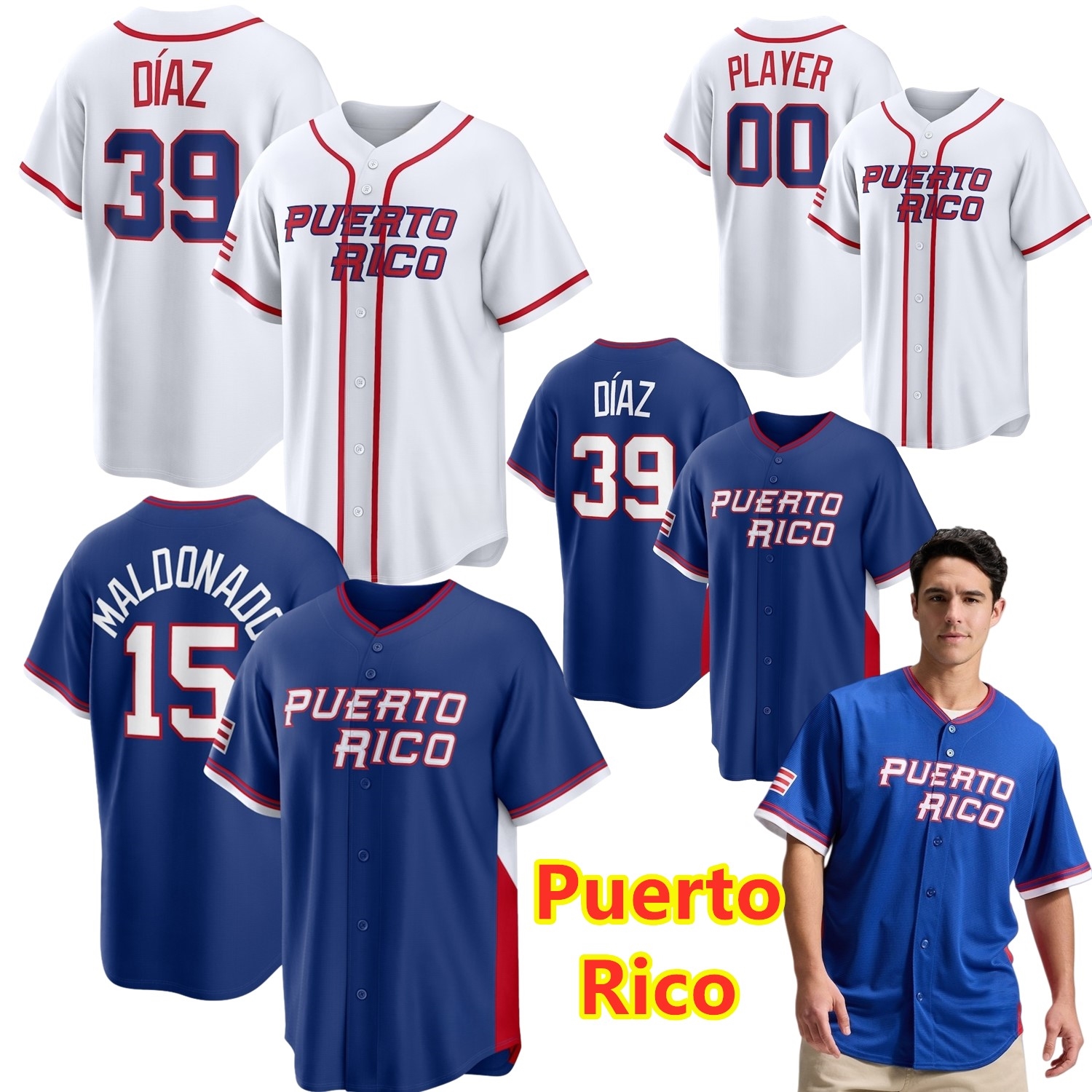 Team Puerto Rico 2026 WBC World Baseball Classic Jersey Yadier Molina Edwin Diaz Martin Maldonado Nolan Arenado Clemente Rivera Arroyo Rodriguez Cortes Vazquez
