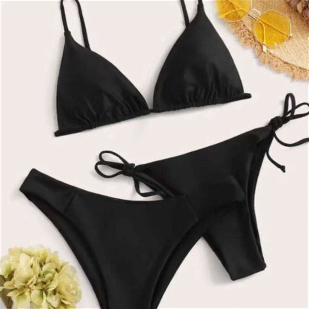 Black Bikini Extreme Swimsuit Triangle Sexy String Swimwear 3Piece Bikinis Set Women Bathing Suit Beach Tangas Biquinis Feminino C260207