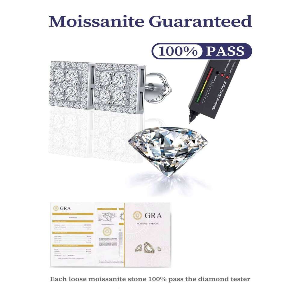 Aivenchy Rhodium Plated VVS Moissanite Fine Square Lab Grown Diamond S925 Sterling Silver Jewelry Women Stud Earrings