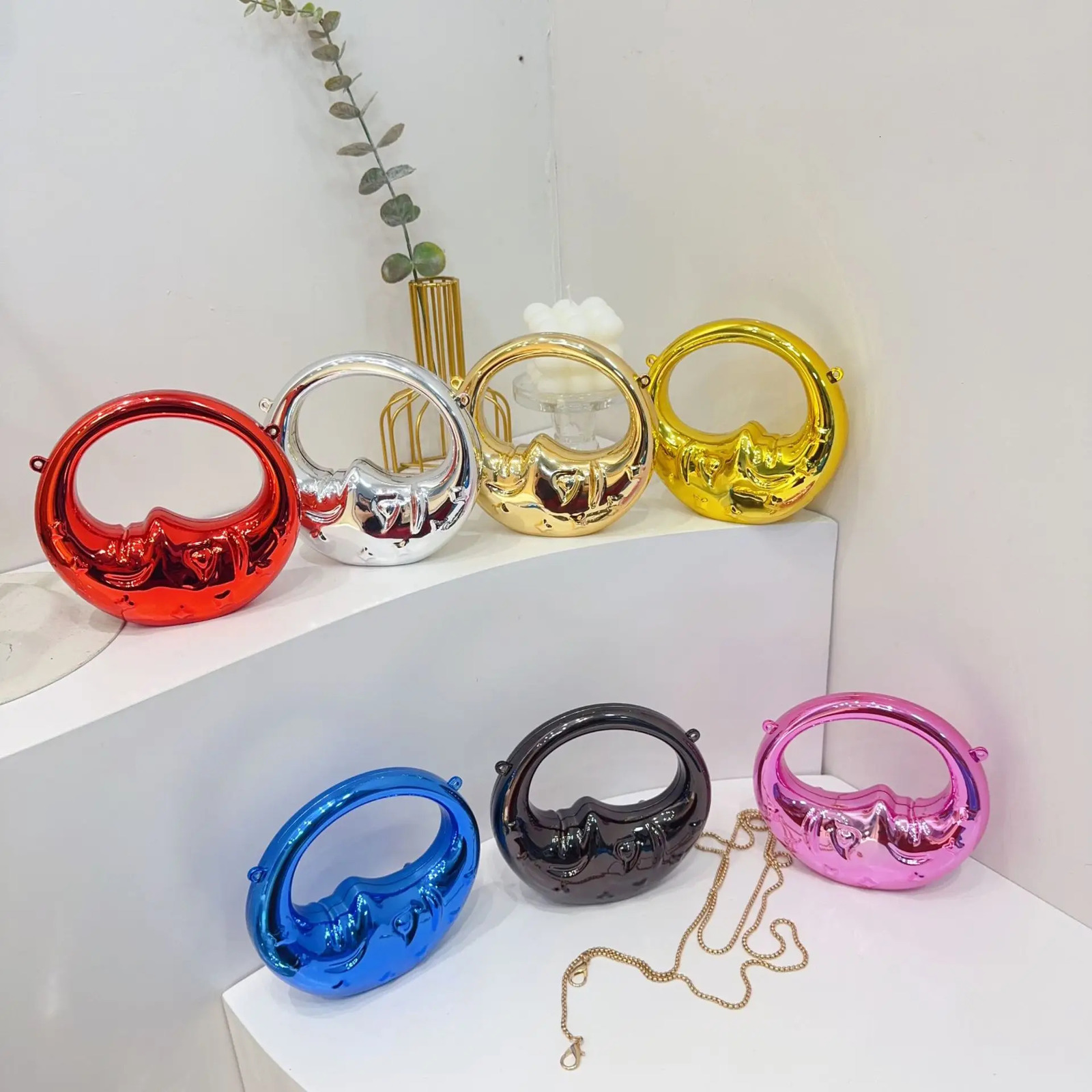 Mini Golden Evening Bag Purses and Handbags Shoulder Bags Funny Shape Party Wedding Acrylic Face Clutch Purse 260208