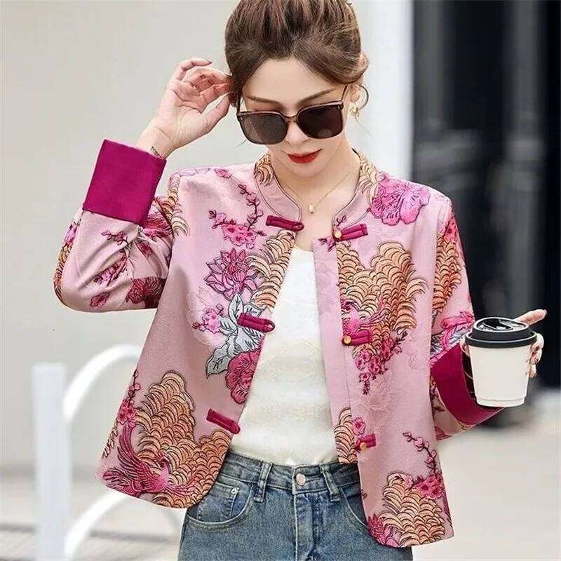Chinese Women's National Wind Coat Spring Autumn Female New Retro Jacket Elegant Heavy Embroidery Jacquard Overwear