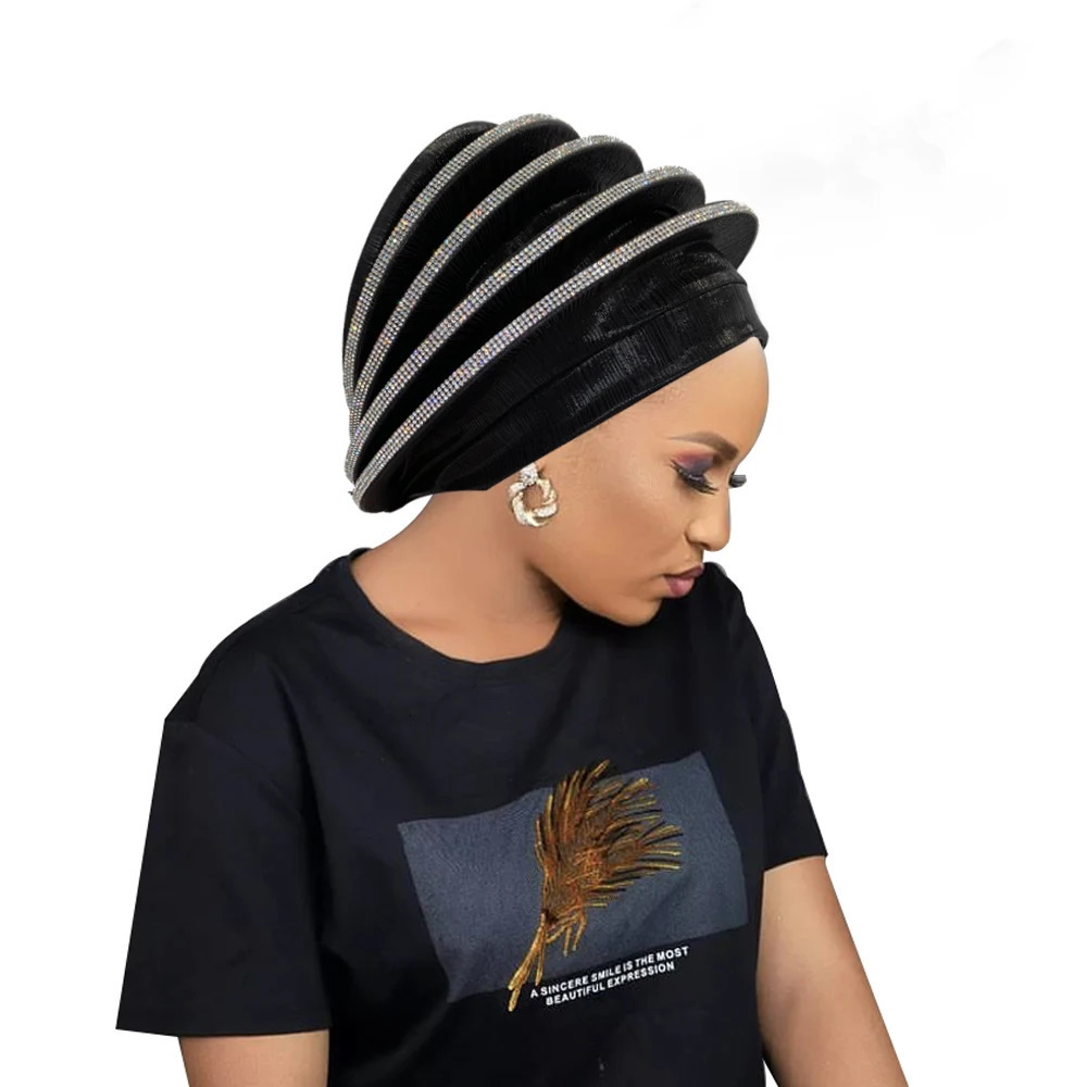 Diamonds Spiral Beret Turban for Women Afrcian Lady Head Wraps Female Berets Turban Nigeria Headpiece Wedding Party Gele 260205