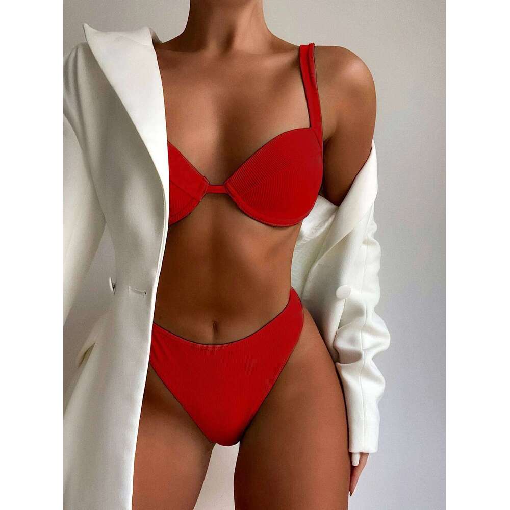 Women's High Waist Bikini, Underwire Padded Push Up Swimwear, Solid Black, White, Yellow, Green, Women Swimsuit, Bathing Suit C260207
