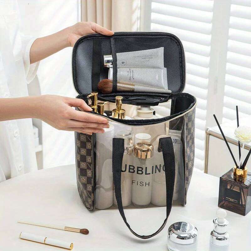 Checkered Simple and Exquisite Handbag Portable Mini Travel Makeup Storage Toilet Bag Y260206