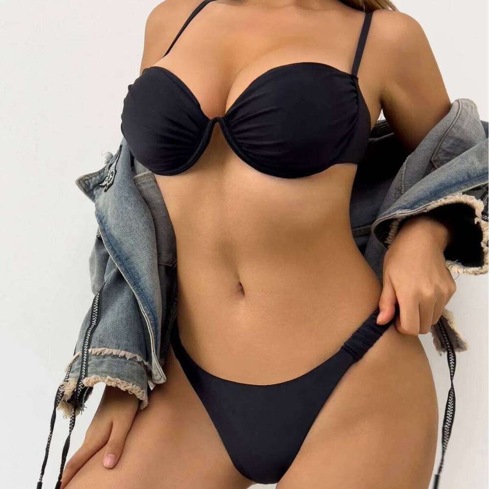 2024 Bikini New Swimwear Women's Strap Steel Bracket Solid Color Swimsuit C260207