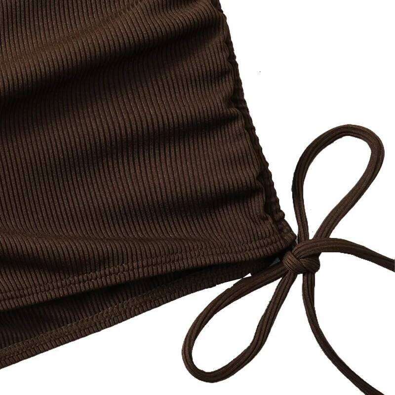 Sexy High Waist Bikini Shorts 2024 Women Swimsuit Two Piece Swimwear Female Bikinis Set Brown Bathing Suits Brazilian Biquini C260207