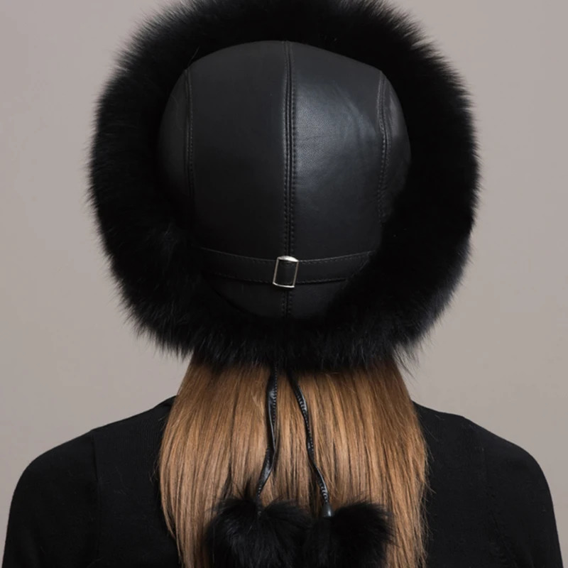 100 natural Fox Fur Hat Women Cap Thick Fur Cap Winter Warm Hat Female Fashion For Women Hat With Earmuffs Hat 260202