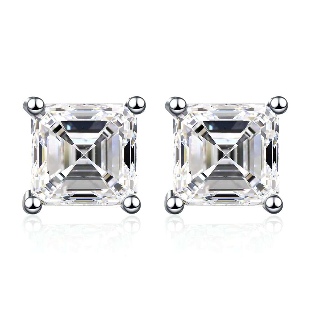 Wholesale Silver Elegant Fine Gemstone Luxury Diamond Emerald Cut 1Ct Moissanite Stud Earrings