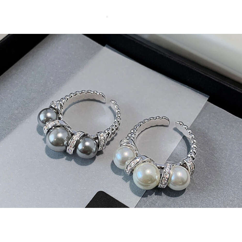 New French-style genuine gray pearl for women, Australian white, light luxury niche design, adjustable open ring