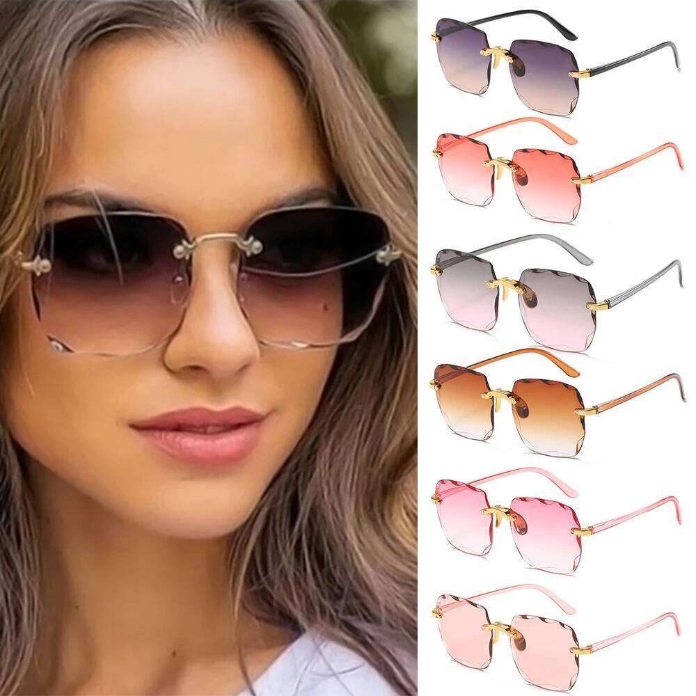 Vintage UV400 Gradient Sun Glasses Frameless Shades Eyewear Square Rimless Sunglasses for Women Y260207