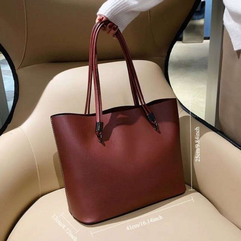 Ladies' Large-capacity Fashionable High-quality PU Handbag Niche Commuter Tote Minimalist Style Classic Shoulder Bag C260207