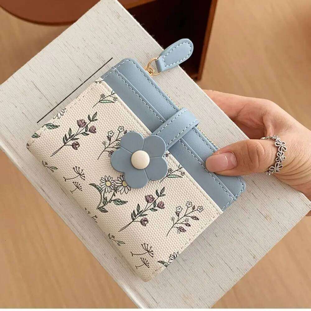 Simple Korean Style Flower Wallet Print Ultra Thin PU Leather Holder Floral Short Clutch Folding Card Bag Travel Y260206