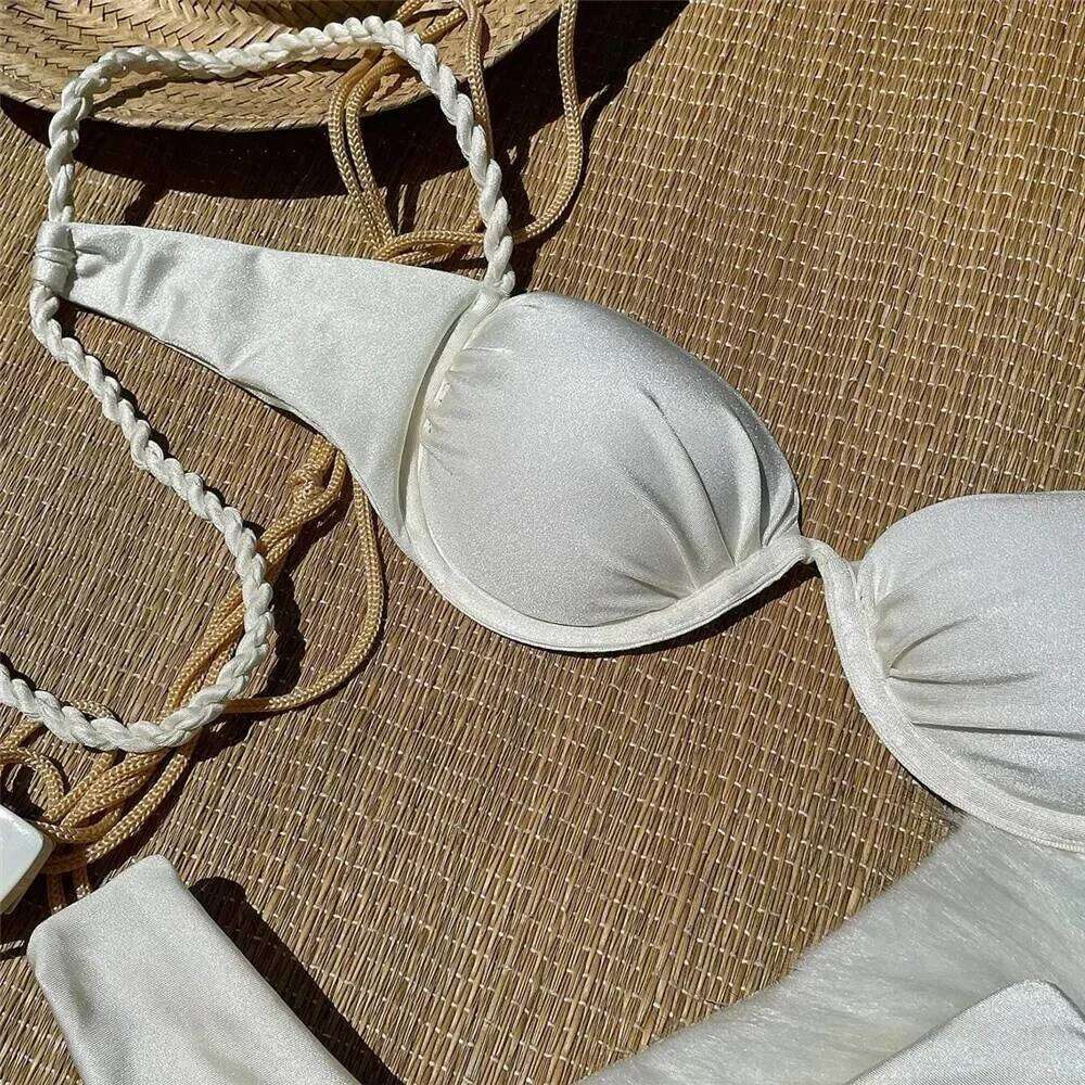 White Push Up Bikini 2025 Women Underwired Swimwear String Swimsuits High Led Cut Bathing Suit Wrinkled Sexy Bikinis Sets mujer C260207