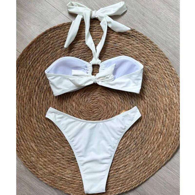 New Sexy White Bikinis Women's Swimwear Female Swimsuit For Swim Wear Bathing Suits Brazilian Bikini Set Beachwear Pool Bather C260207