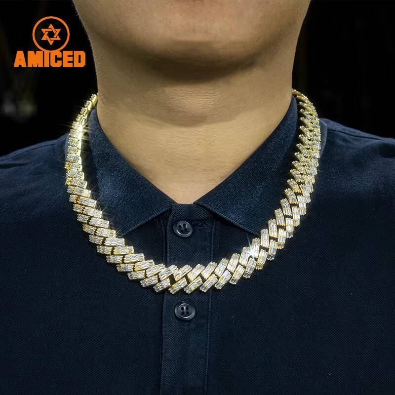 Factory Custom Newest Hip Hop Rapper Luxury Heavy Pass Diamond Tester Emerald Cut VVS Moissanite Cuban Link Chain Bracelet Men