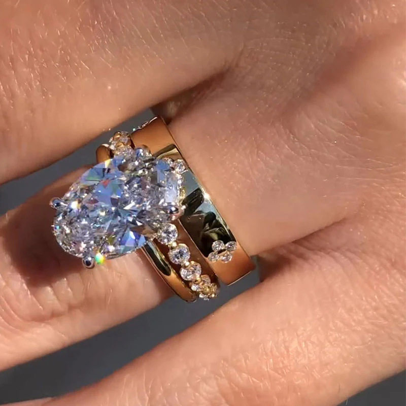 2026 Choucong Ins Top Sell Wedding Rings Classical Jewelry Real 100% 925 Sterling Silver 18K Gold Large Oval Cut White Topaz CZ Diamond Gemstones Part