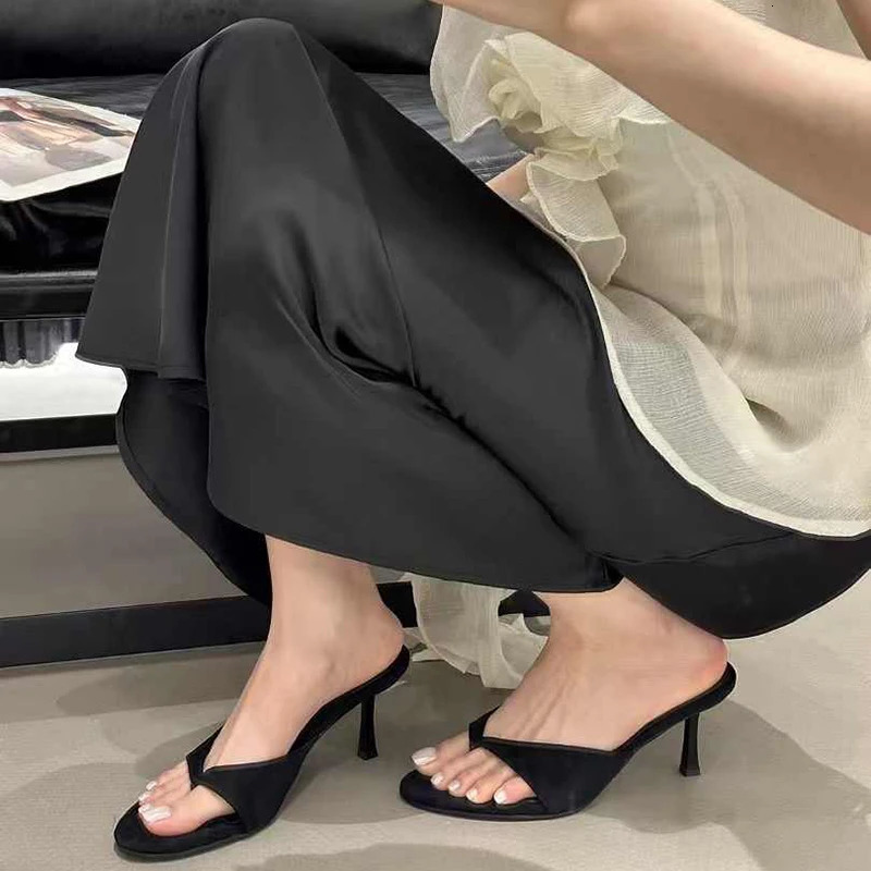 Summer Women Clip Toe High Heel Slippers Fashion Dress Slide Ladies Outdoor Evening Party Sandalias 260208