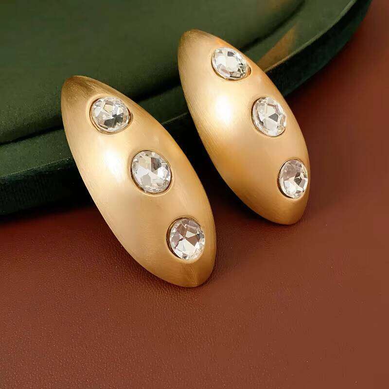 Silver Needle Exaggerated Elliptical Diamond Textured Stud Earrings Alloy Trendy Statement Jewelry Women Party Accessories