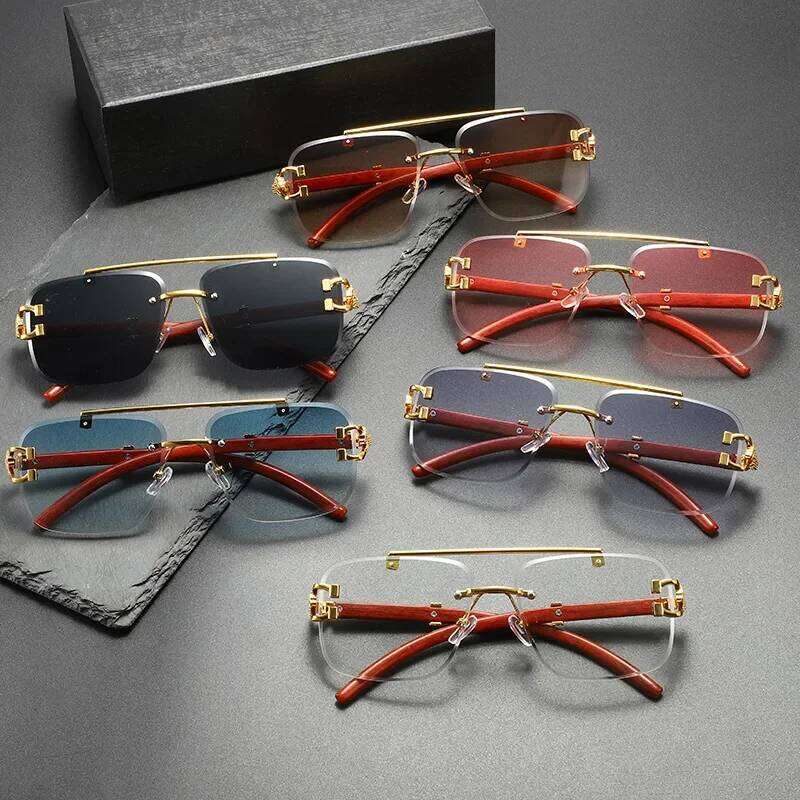Fashion Rimless Luxury Brand Pilot Men Square Eyewear Women Outdoor Driving Eyeglasses Sun Sunglasses Y260207