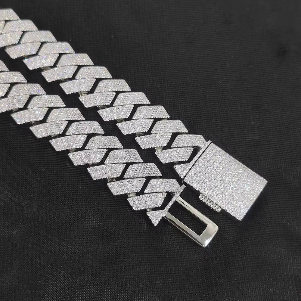 Fine Jewelry 24mm silver Iced Prong Cuban Link Chain Gold/Silver Plated vvs moissanite Womens Hip Hop Wedding Party Engagement