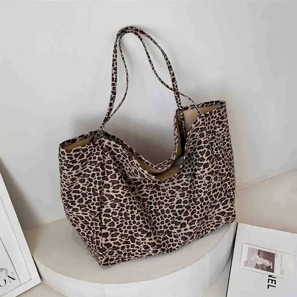 Women's Shopping Handbag Fashion Leopard Pattern Crossbody Large Capacity Shoulder Bag Simple Canvas Female Bags C260207