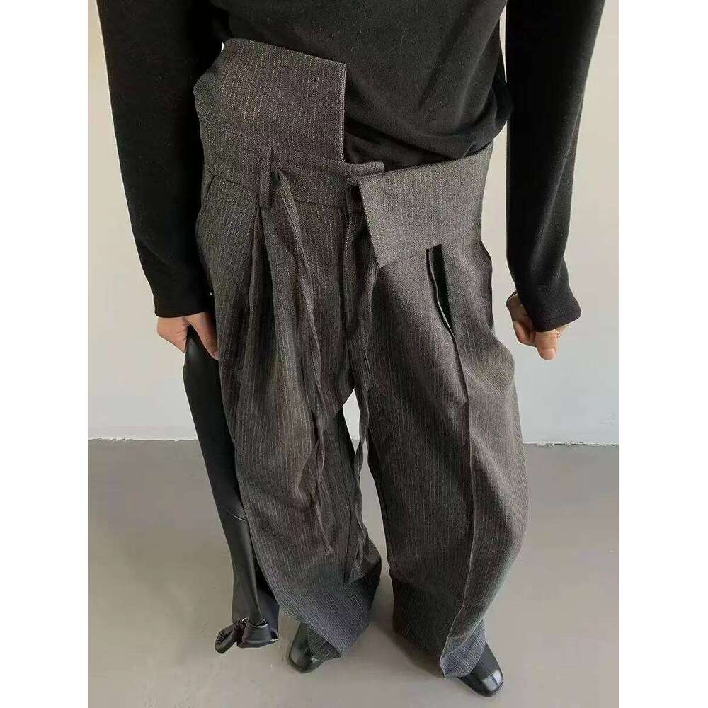 Men's Foldable Design Commuting Style Casual Pants Retro High Waist Bottoms Y2k Personality Autumn Male Straight Trousers