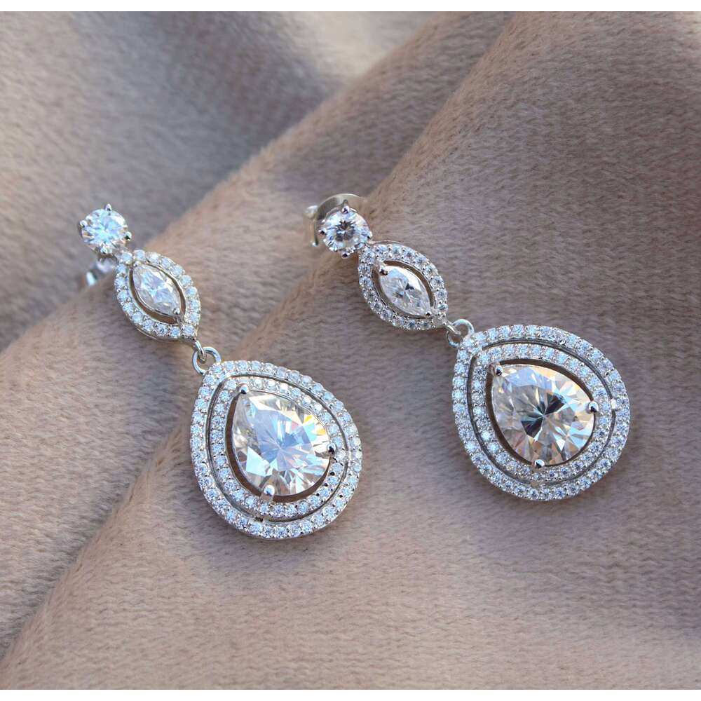Real Sterling Silver Earring Pear Shape Moissanite 925 Stamped For Party Occasions