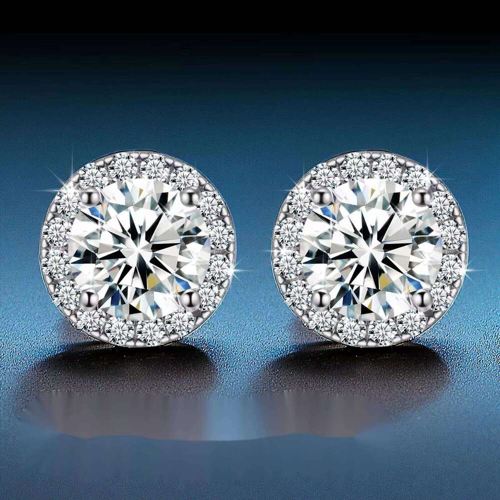 Ready To Ship Pass Diamond Tester Fine Jewelry 925 Sterling Silver VVS Halo Moissanite Stud Earrings
