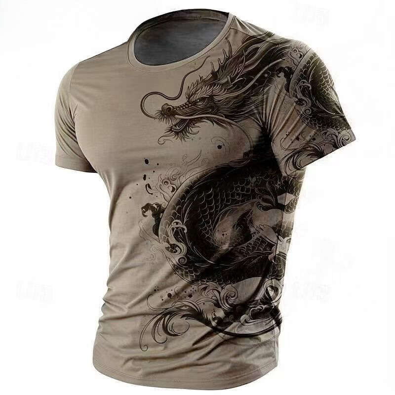 New 3D Chinese Pattern Casual Summer Fashion Printed Round Neck Men's Short Sleeve Loose Fit Luanyun