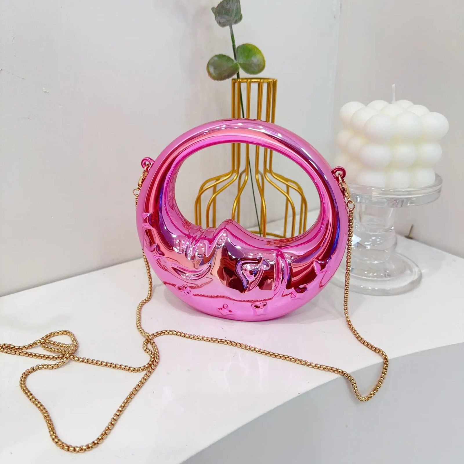 Mini Golden Evening Bag Purses and Handbags Shoulder Bags Funny Shape Party Wedding Acrylic Face Clutch Purse 260208