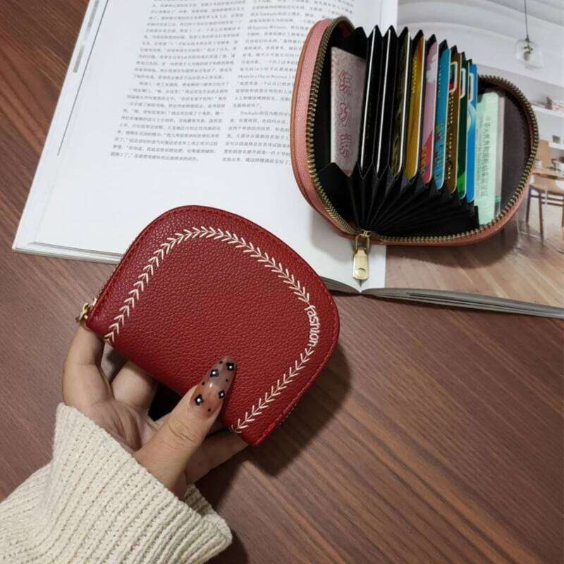 Multi Slot Holder Vintage Women Small Business Bank Credit Card Bag Coin Pouch Solid Leather Zipper Wallet Y260206