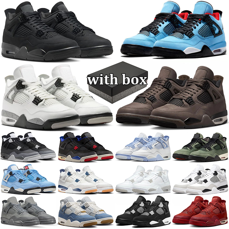 With Box j4 4s Designer Shoes Mens Womens 4 4s Military Sail Red Black Cement Yellow Thunder White Oreo Cool Grey Blue Basketball sneakers Outdoors shoes