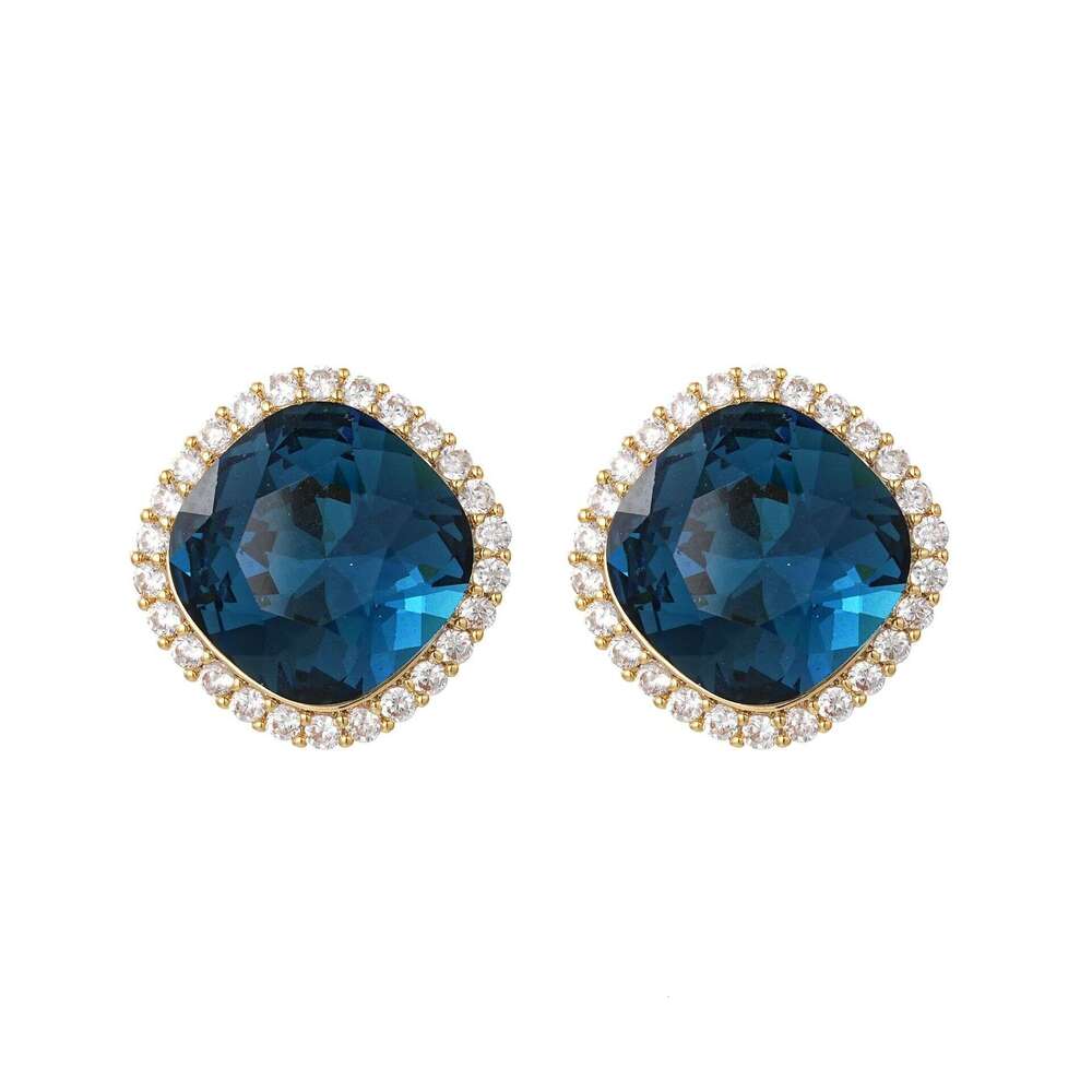 Elegant simple micro-inlaid blue zirconium for women, versatile sophisticated, fashionable and light luxury, personalized design earrings