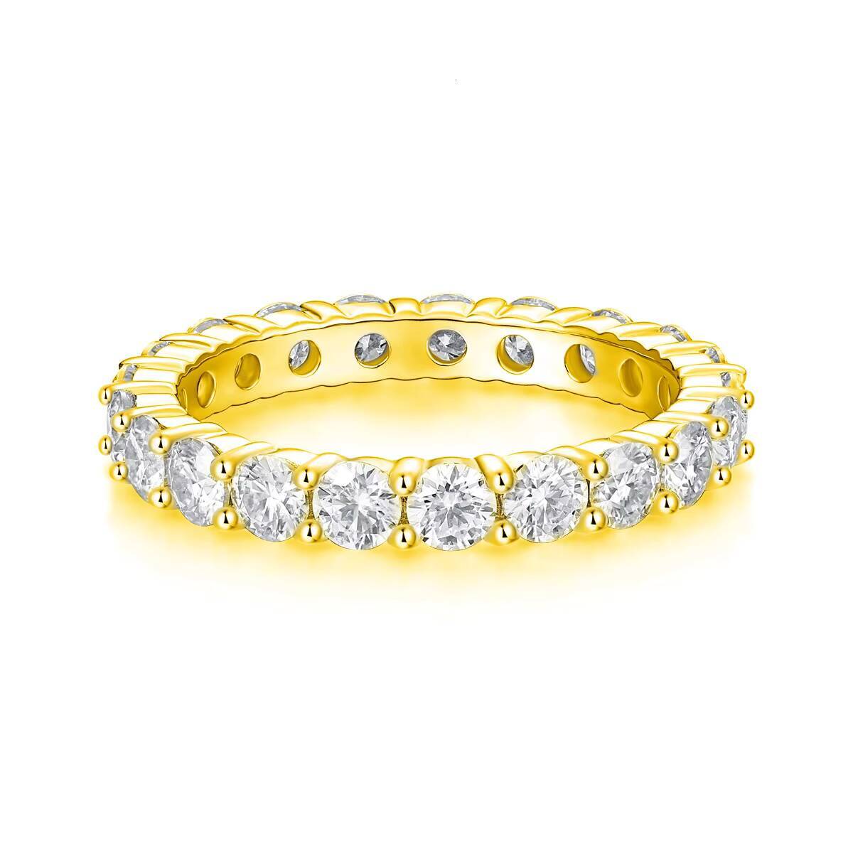 Hot Wholesale Fine Jewelry S925 Sterling Silver Gold Plated Luxury 3MM GRA Vvs Moissanite Engagement Eternity Ring for Women