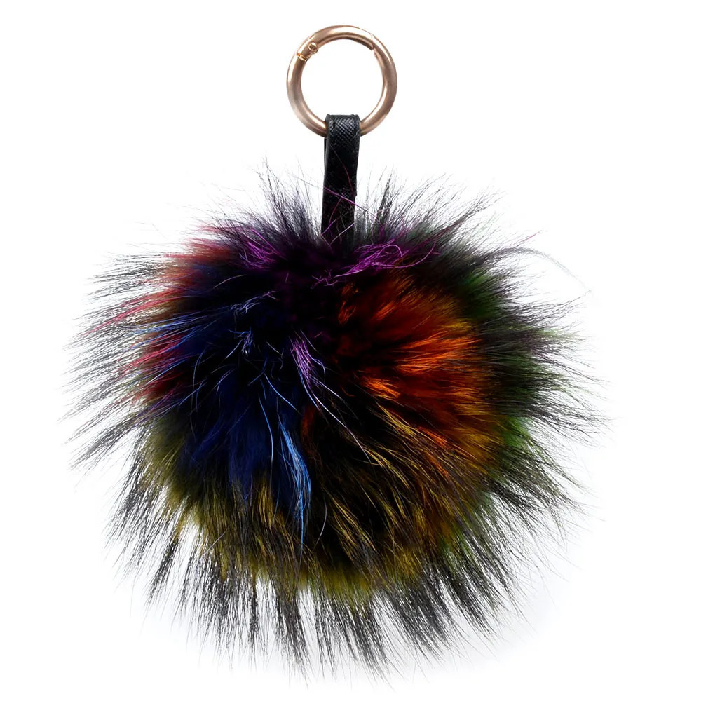 LFPU Colorful 15CM Fluffy Genuine Raccoon Fur Keychain Women Bag Pendant Ball Keyring Handbag Pompom Keychain Jewelry 260107