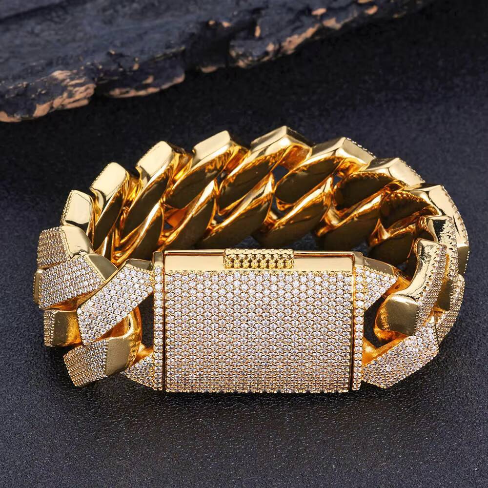 Hip Hop Fine Jewelry 24mm Chunky Cuban Chain Bracelet for Men Women Gold Silver Iced Out Full Diamond Prong Cuban Link Bracelets