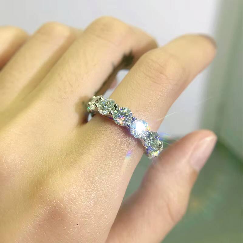 Hot Wholesale Fine Jewelry S925 Sterling Silver Gold Plated Luxury 3MM GRA Vvs Moissanite Engagement Eternity Ring for Women