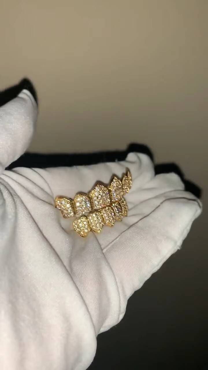 Custom 14k Yellow Gold 925 Sterling Silver Teeth Grillz Iced Moissanite Diamond Unisex Body Jewelry GIA Certified